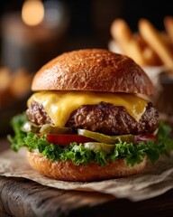 Juicy Cheeseburger with Crispy Fries