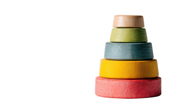 Stacked wooden rings in pastel colours