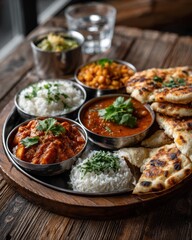 A Delicious Selection of Indian Curries and Naan Bread