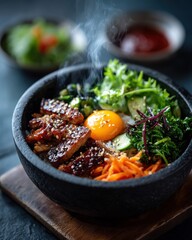 Steaming Hot Bibimbap in a Stone Bowl