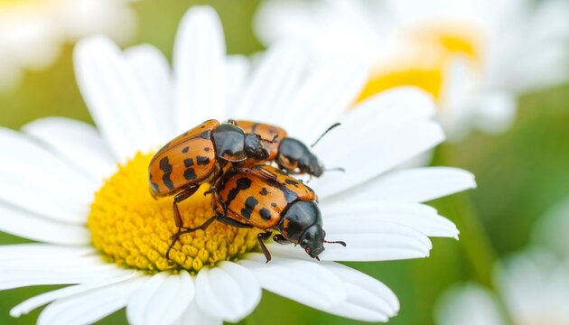 Beetles mating on a daisy
