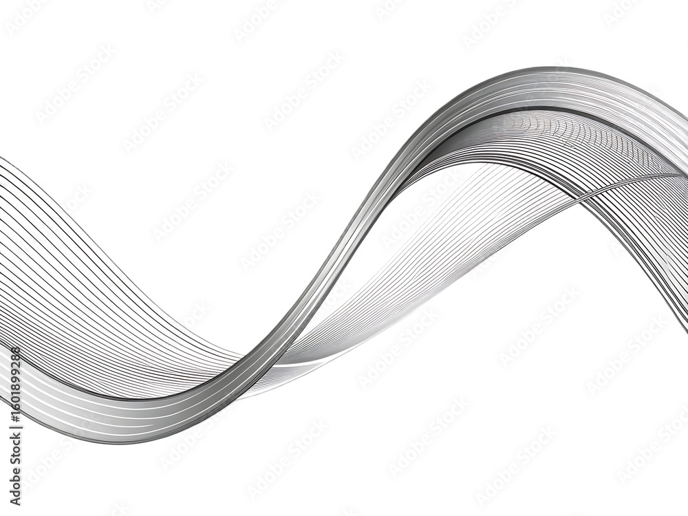 Poster abstract silver wave design with fine lines and gradients on a black background for modern aesthetic