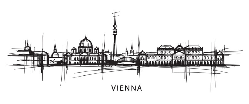 vienna austria cityscape tall building engraving sketch vector illustration