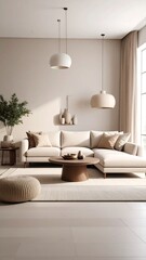 Beige living room, sunlight