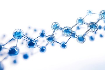 Molecular structure with blue spheres and wireframe connections for science and technology applications