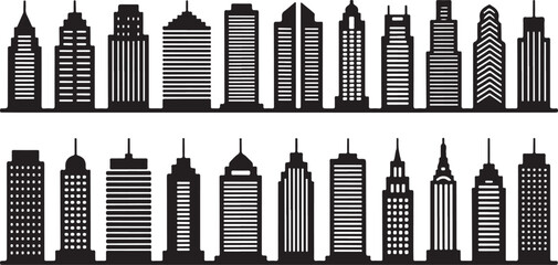 Black white skyscraper silhouettes building architecture