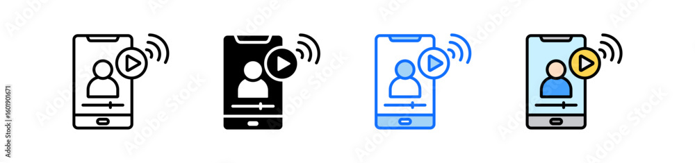 Poster live streaming icon set multiple style collection