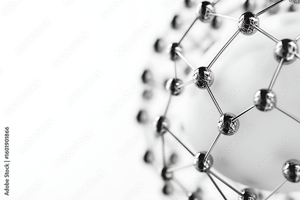 Poster molecular structure interconnected with sphere. science technology network connection concept