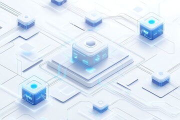 Abstract technology network connection with glowing nodes and lines in isometric view