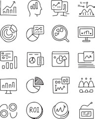 Business analytics icons hand drawn chart data graph