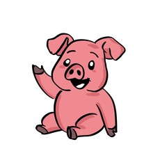 Cute Pink Pig Walking with Happy Face – Cartoon Style