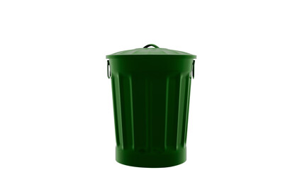 3D Render a green trash can with a lid on a white background