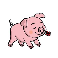 Happy Pig Cartoon – Pink Animal Art for Kids