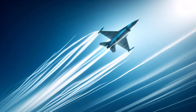 An F-16 fighter jet in a clear sky, Ai generated image