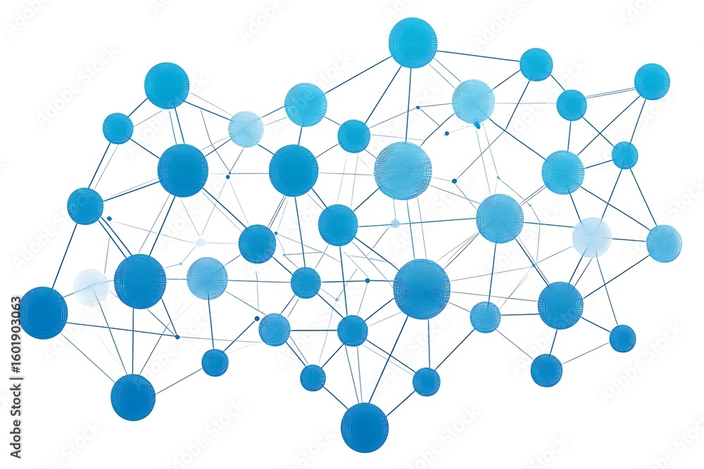 Poster abstract network connection with blue circles on white background for technology concept