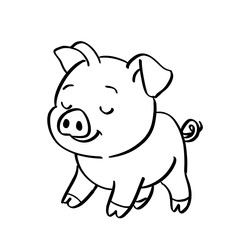 Friendly Pig Character Coloring Book Page
