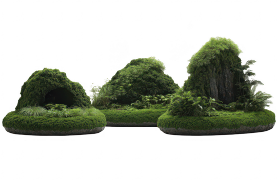 Three moss landscapes on circular bases
