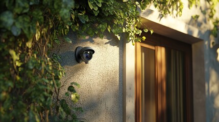 Outdoor security camera system surveillance home security camera with garden and door security system silhouette