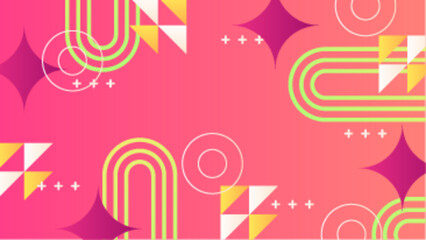Abstract geometric design featuring pink, yellow, and green shapes suitable for backgrounds, packaging, invitations, and modern decor themes.