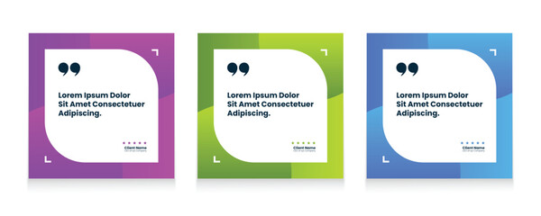 Quote frames blank templates set. Set of speech bubble quotes template. Textbox isolated on a color background. Testimonials text in brackets, citation empty quote bubbles.