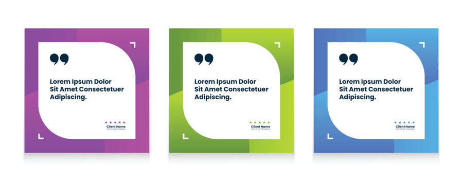 Quote frames blank templates set. Set of speech bubble quotes template. Textbox isolated on a color background. Testimonials text in brackets, citation empty quote bubbles.