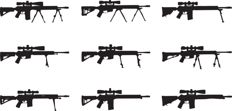 Set of differents weapons silhouette vector illustration