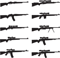 Set of differents weapons silhouette vector illustration