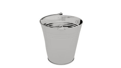 3D Render a metal bucket with a handle and a handle