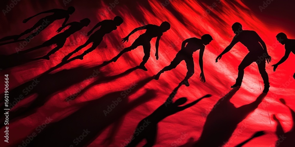 Poster a surreal scene where shadows take physical form and interact with their surroundings