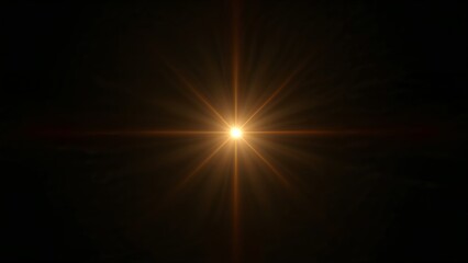 A high-resolution, realistic photo of a brilliant glowing starburst light in the center of darkness. The golden light rays radiate symmetrically, creating a dramatic celestial atmosphere.