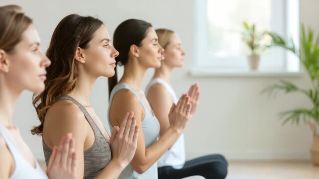 Yoga meditation wellness community programs for health balance exercise promoting mental physical calmness bright natural light