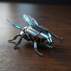 Futuristic Titanium Beetle with Foldable Solar Wings