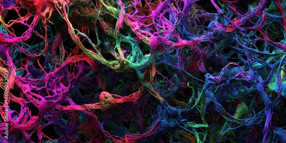 Poster a surreal time-lapse of colorful vines weaving together in an abstract design