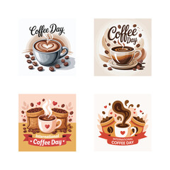 Coffee cups with latte art and beans vector