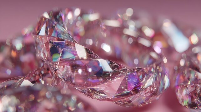 Close up of faceted crystal material with a soft pink background Gemstone