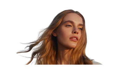 Golden Hour Beauty Young Woman with Long Blonde Hair, Thoughtful Expression