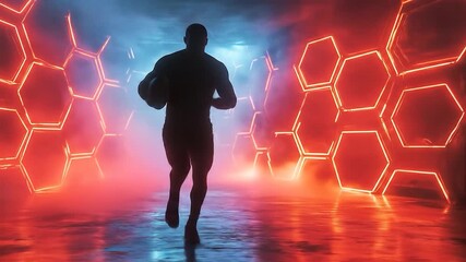 Rugby player running with neon tunnel. - Powered by Adobe