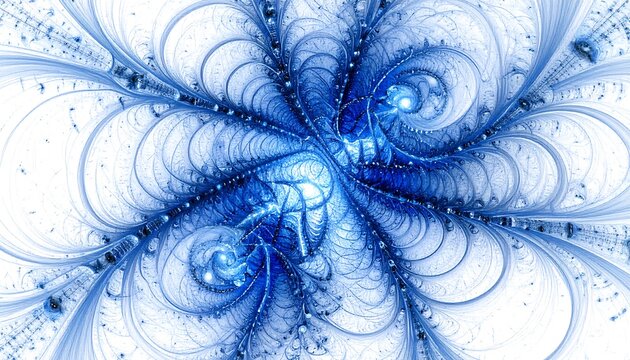 Intricate blue fractal pattern on white background