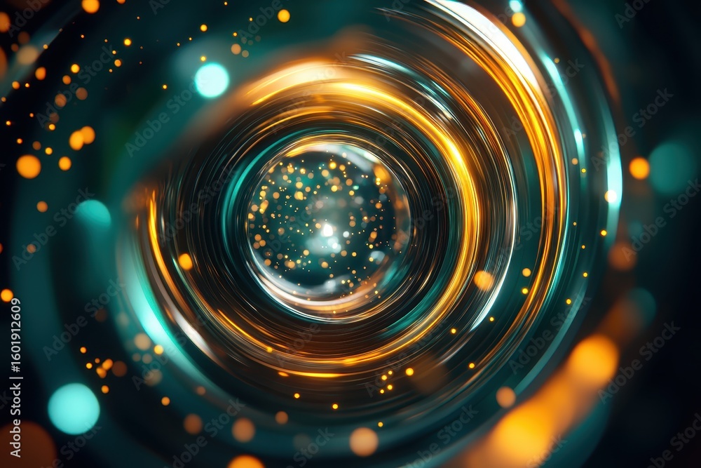Aufkleber abstract concentric circles with glowing particles.