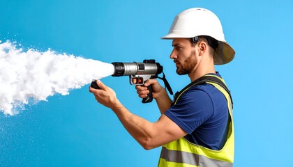 Construction worker with fire extinguisher