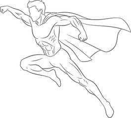 Fototapeta premium Vector art of superhero flying with a cape line drawing isolated on transparent background