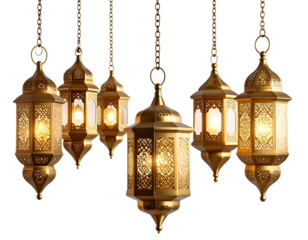 Set Golden Lantern with Open Door and Candle Inside, Top-Down Composition