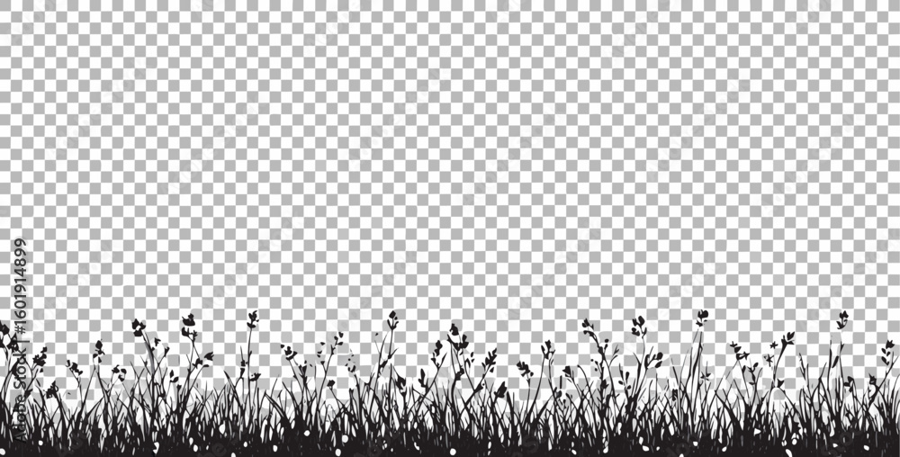 Poster vector silhouette of grass and small flowers against a transparent background creating a nature insp