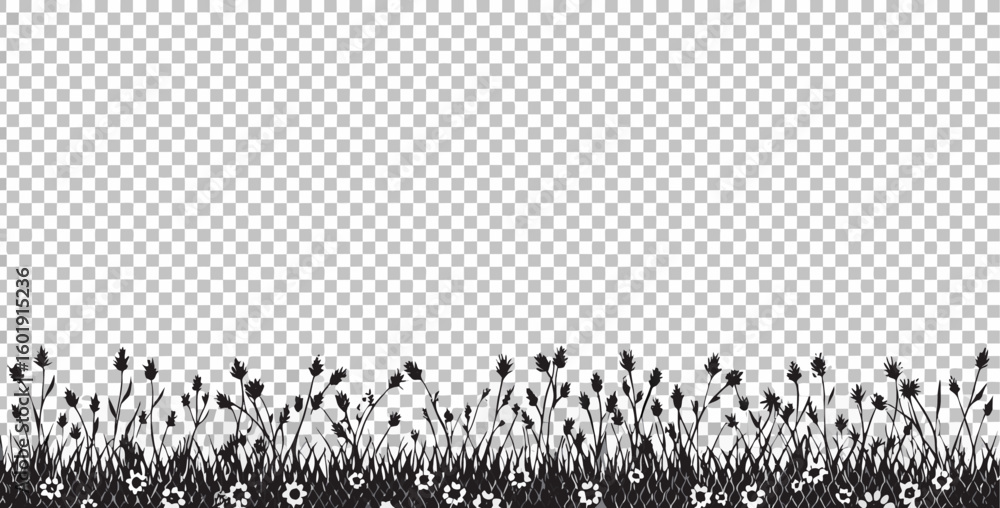 Poster vector silhouette of grass and flowers against a transparent background creating a nature scene for 