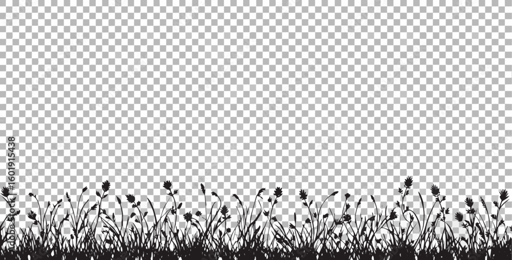Poster vector silhouette of grass and flowers against a transparent background creating a natural and simpl