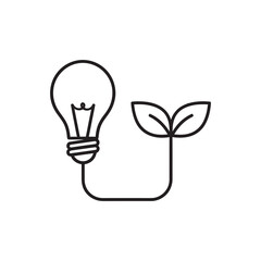 Green energy icon with lightbulb and plant for eco friendly power source Sustainable electricity and renewable resource symbol for clean nature