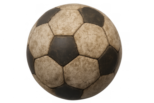 Classic dirty soccer ball isolated on transparent background, perfect for sports-themed projects