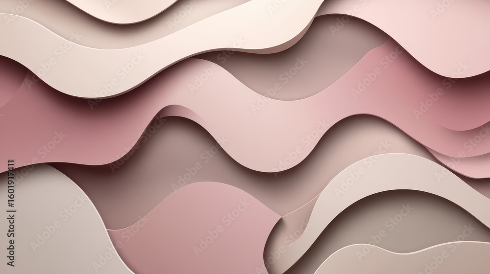 Sticker soft abstract background with pillowy 3d shapes and curves
