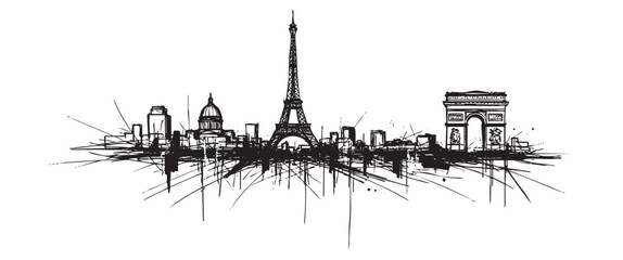 paris france  cityscape tall building engraving sketch vector illustration