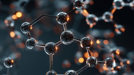 Abstract 3D Rendering Of A Molecular Structure With Orange Glow